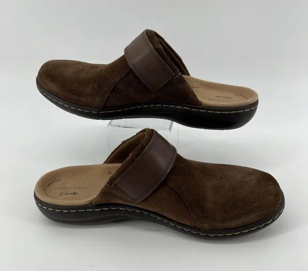 Clarks Women 7 Laurieann Strap Clog Taupe Brown Suede Slip On Casual Lightweight - Image 6