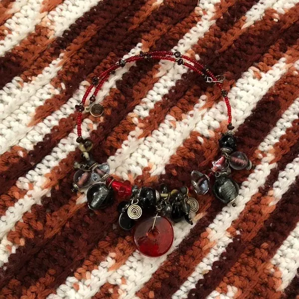 RARE Whimsygoth Vampy Chunky Beaded Bohemian Choker Necklace Charms pendant metallic spiral corded wire red black #Emo #Punk #Cyber #Bondage - Image 3