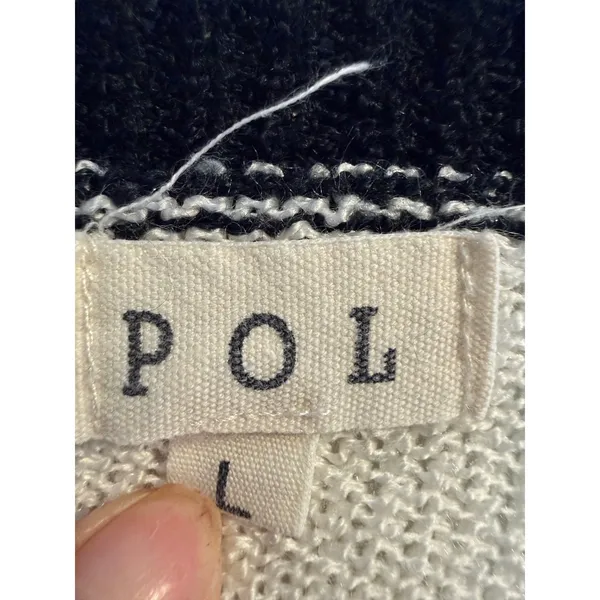 POL Black & White Striped V-Neck Dolman Sleeve Knit Sweater Size L - Image 5