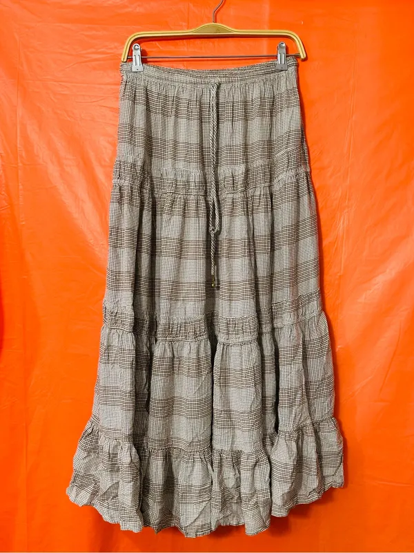 Free People Neutral Plaid Tiered Maxi Skirt - Image 3