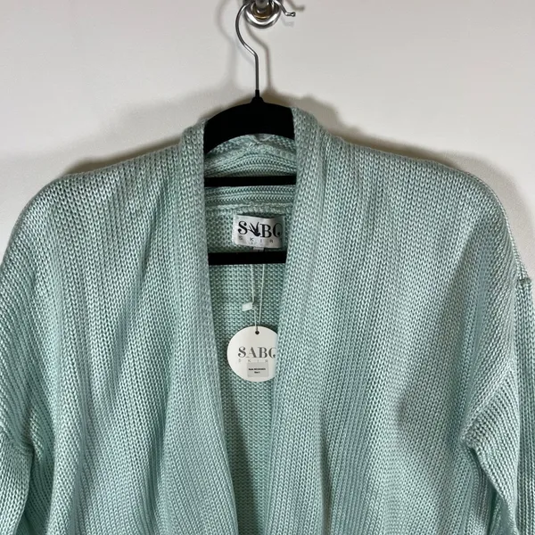 Sabo Women Mint‎ Green Chunky Knit Open Front Cardigan Sweater SA1621 Large - Image 2