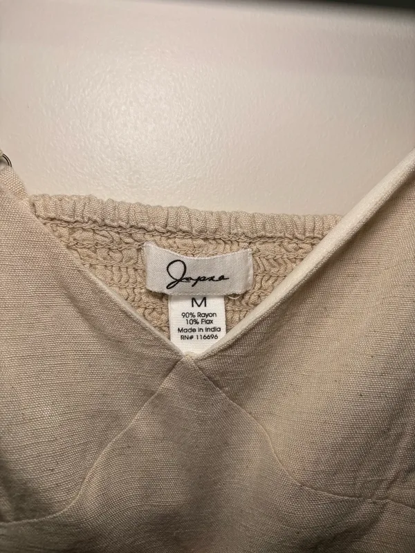 Japna Women’s M Beige Linen Blend Bralette Crop Top Smocked Back - Image 3