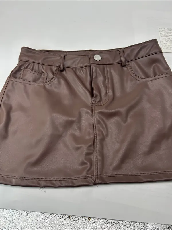 Brown Faux Leather Mini Skirt waist 28 length 13 - Image 15