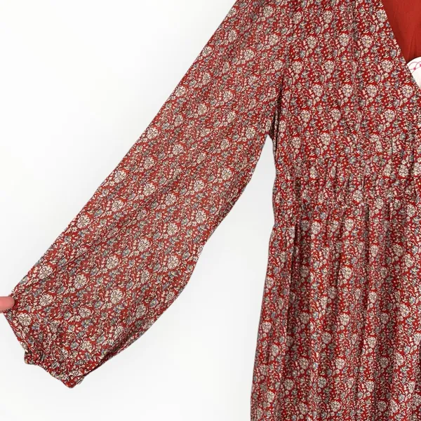 Umgee Burgundy Ditsy Floral Print Maxi Dress with Slits size Large Long Sleeves - Image 4