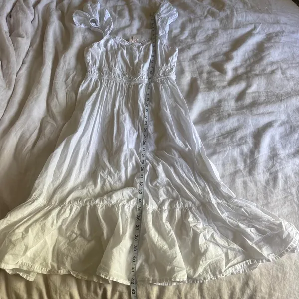 Dizzy Lizzy White Cotton Midi Dress L Ruffle Smocked Cottagecore Prairie Bridal - Image 7