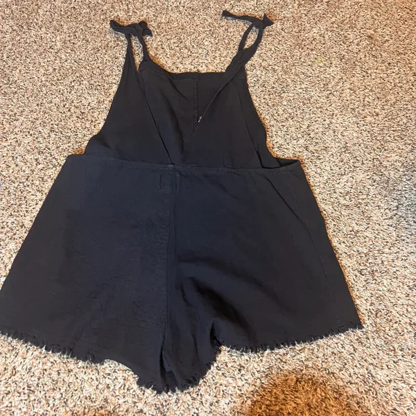 Oh Polly Romper Overalls Black Frayed Hem‎ Tie Strap Pockets Casual S - Image 8