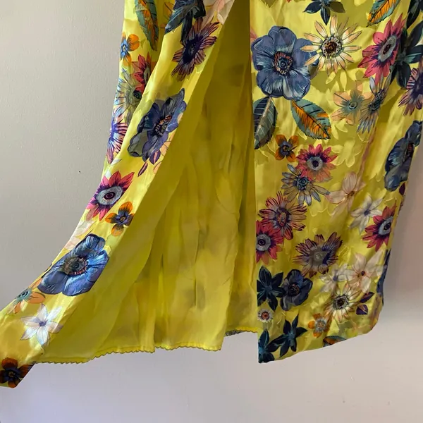 Anthropologie Strapless Midi Dress Floral Silk Blend Yellow Wedding Guest Small - Image 6