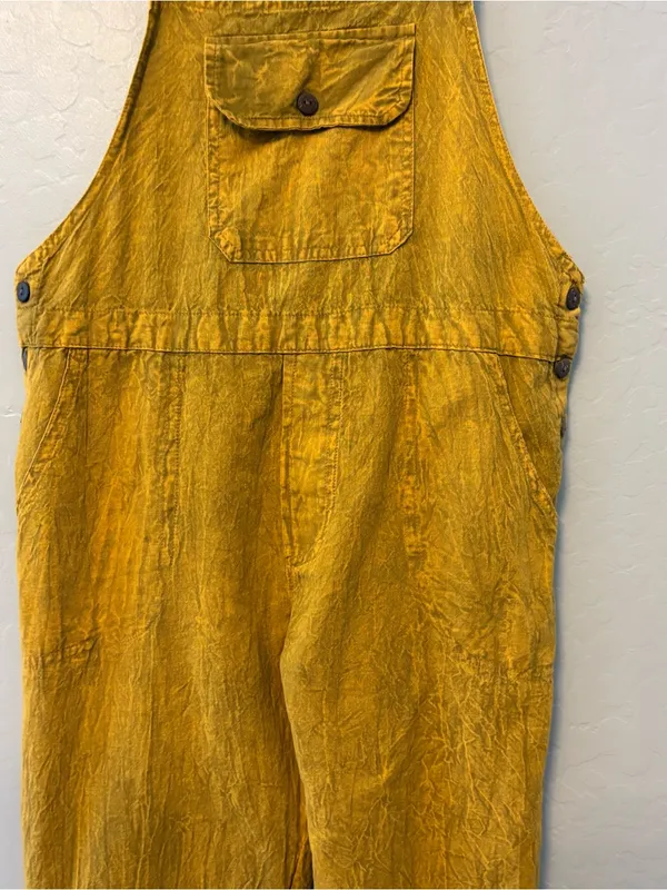 Rhea mustard yellow acid wash looking bohemian overalls size medium - Image 10