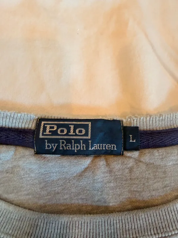 Vintage Polo Ralph Lauren Gray Crewneck Sweatshirt Pony Logo Men’s L Distressed - Image 2
