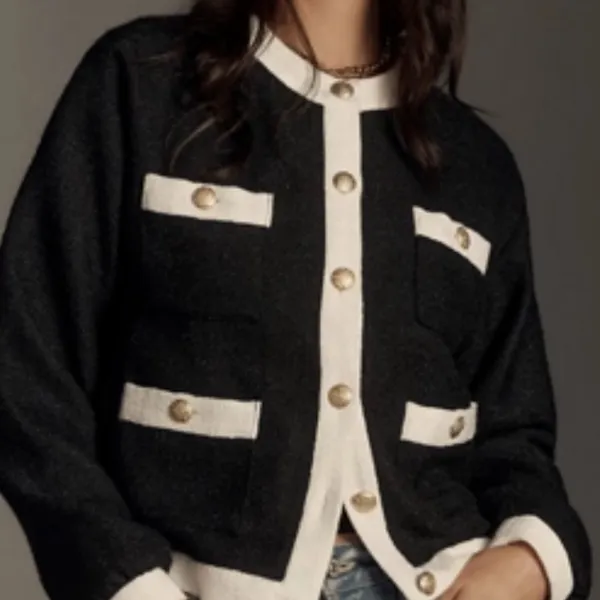 By Anthropologie Colorblock Tweed Coatigan Lady Jacket Size: XL - Image 2