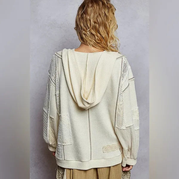 POL Lg Cream Patchwork V-Neck Button Front Cardigan - Image 8