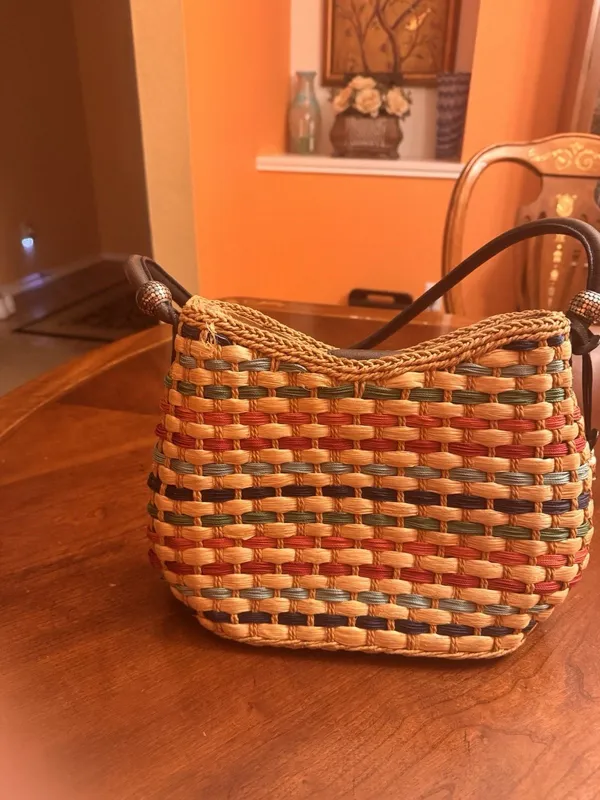 Brighton, Straw and Red Leather Shoulder Bag - Image 2