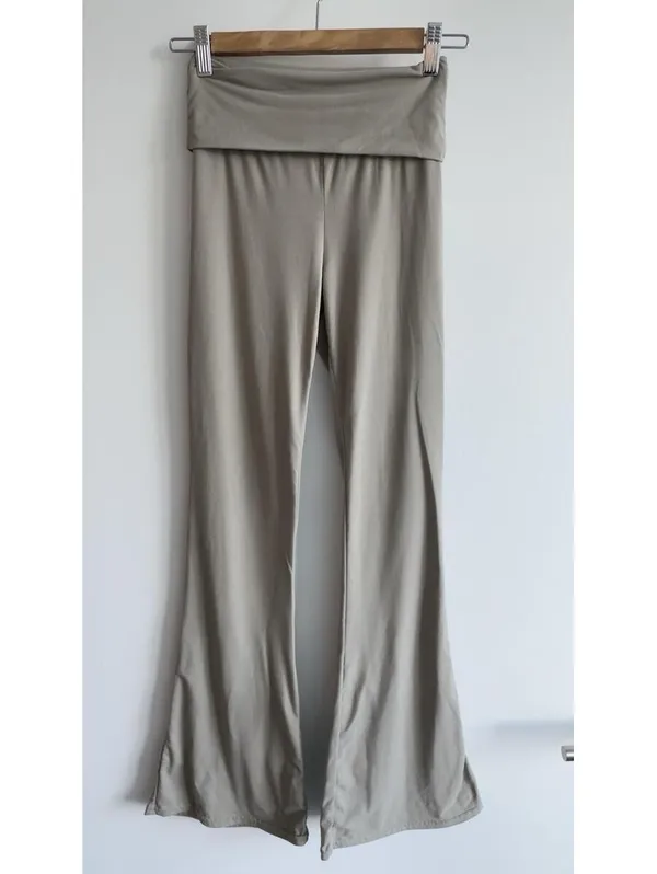 Kimberly C Soft Foldover Flare Pants Taupe Lounge Yoga Stretch Small - Image 3