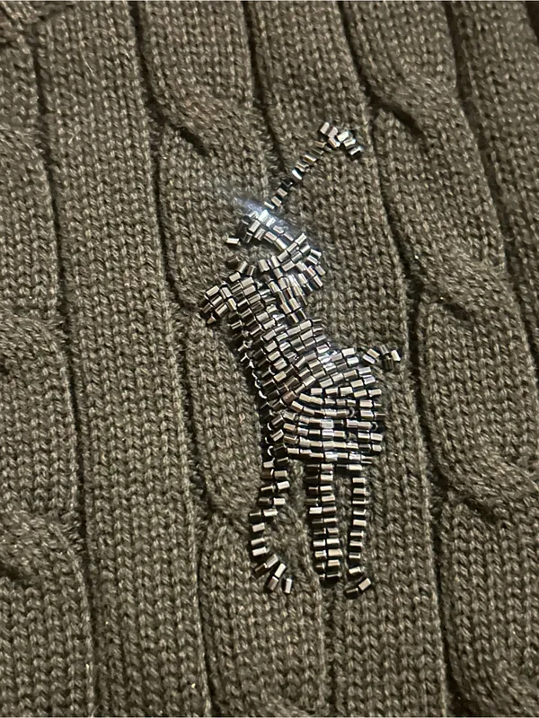 Polo Ralph Lauren Short Sleeve Cable Knit Sweater Beaded Big Pony Logo Black XS - Image 6