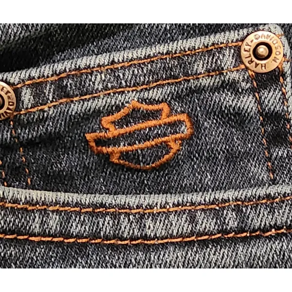Harley-Davidson Denim Jeans Bootcut Dark Wash Embroidered‎ Pockets Women's 16P - Image 9