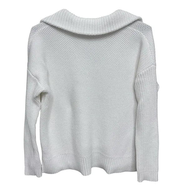 Lauren Ralph Lauren White‎ Fold Over Collar Waffle Knit Sweater Women's Size XL - Image 5