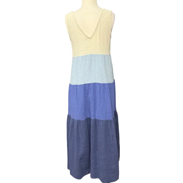 Marine Layer Corinne Colorblock Tiered Maxi Dress Womens S Blue Cotton Gauzy - Image 4