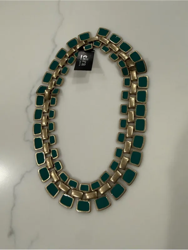 Nordstrom Cara chunky Emerald Green Double-Row collar Statement Necklace glam - Image 4