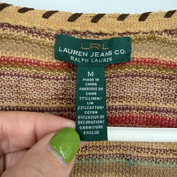 Lauren Ralph Lauren Wrap Cardigan Women Size M Multi-Color Striped Linen Blend - Image 6