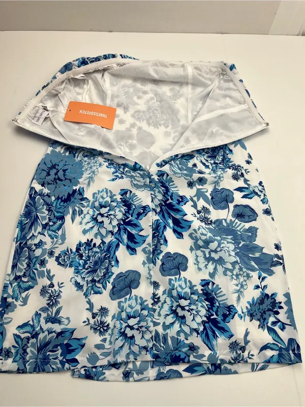 Thats So Fetch Charms Blue White Floral Strapless Mini Dress Womens Size 4 NEW - Image 11