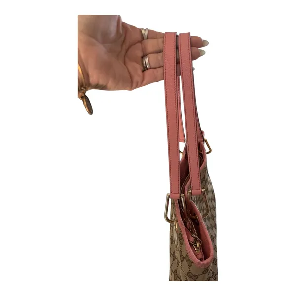 Gucci Vintage GG Canvas Tote Bag 120837 Pink Leather Gold Hardware Entrupy Auth - Image 4