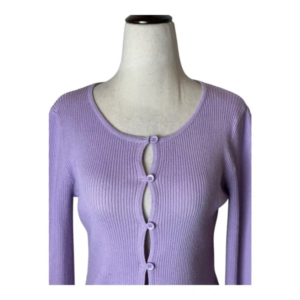 Tiger Mist Sweater Women XS Purple Ribbed Knit Monica Cardigan Sexy‎ Preppy - Image 5