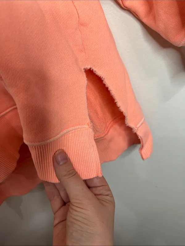 Aerie Bleached Neon Peach V-Neck Drawstring Hoodie Sweatshirt Kangaroo pocket S - Image 7