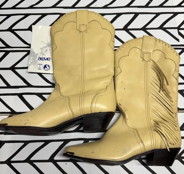 Acme Women's Beige Western Boots with Fringe size 6.5 - Image 3