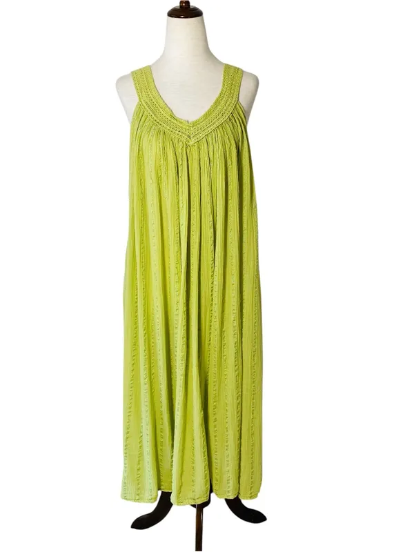 VINTAGE Lime Green Gauze Midi Dress - Image 2