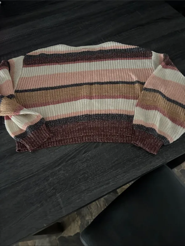 Billabong Striped Crewneck Sweater - Pink, Cream & Brown - Image 2