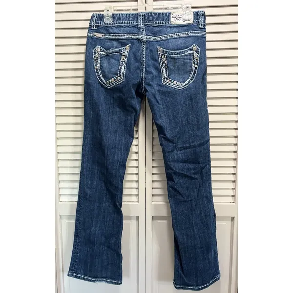 Rock & Roll Cowgirl‎ Bootcut Denim Jeans Pocket Beads Embroidered Gems Sz 29x32 - Image 5