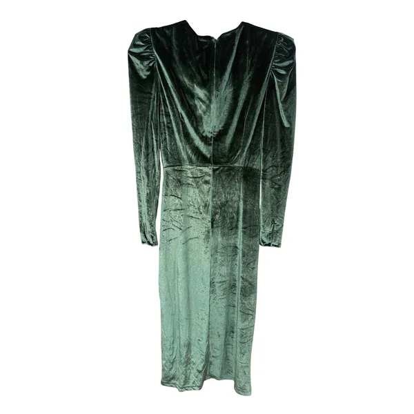 Rachel Parcell Velvet Midi Dress Emerald Green V-Neck Ruched Size Small - Image 5