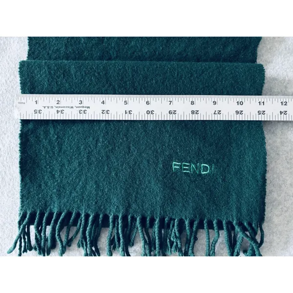 Vintage FENDI Green 100% Wool Muffler Scarf – Made in Italy - Image 4