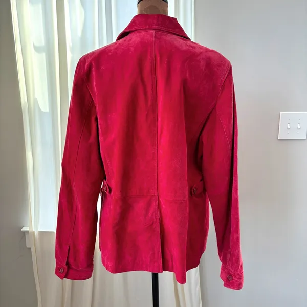 Y2K Vintage Suede Chore Jacket Deep Cherry Red Leather Coat Boho Western Utility - Image 13