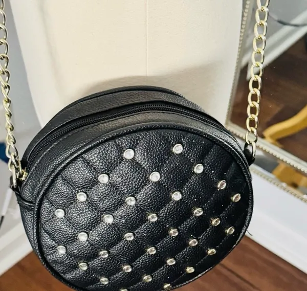 Black Quilted Studded Crossbody Shoulder Bag - Image 6