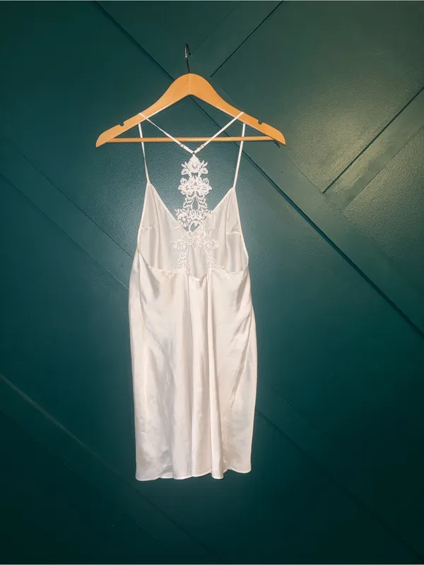 Victoria's Secret White Satin Chemise with Lace Back Slip Dress - Image 2