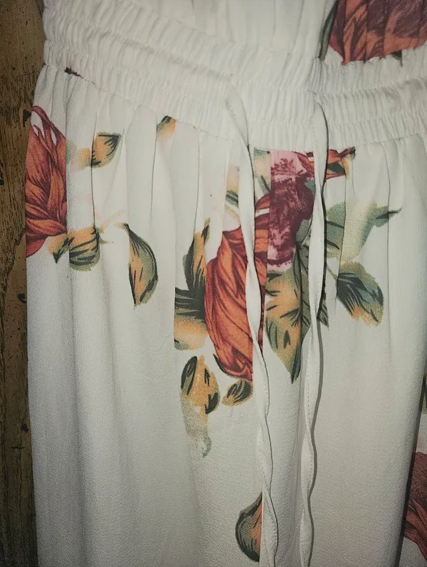 Hello Molly White Strapless Floral Wide-Leg Jumpsuit with Pink Roses - Image 6
