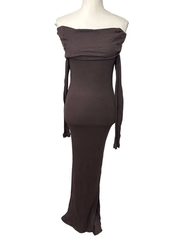 By Malene Birger Jytte Off The Shoulder Dress in Brown XSmall Womens Maxi Gown M - Image 4