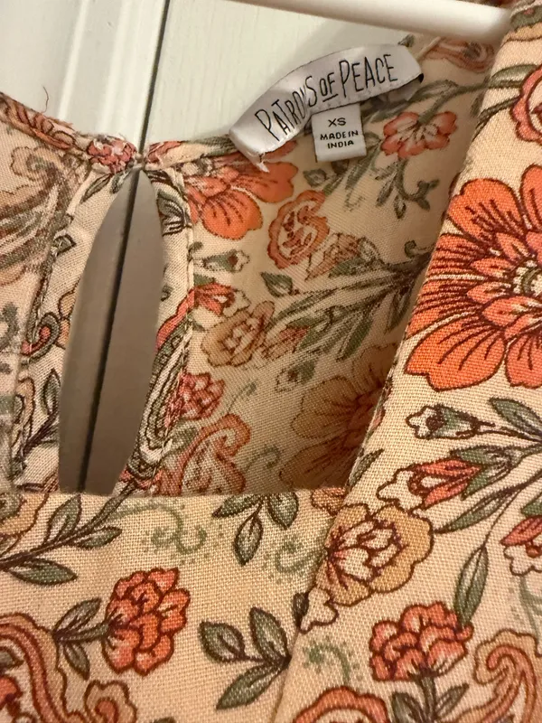 Orange & cream floral mini dress smocked - Image 4