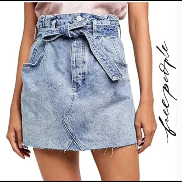 We‎ The Free East of Eden Paper Bag Denim Belted Skirt - Image 3