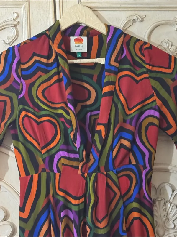 Farm Rio Rainbow Wild Hearts, Valentine Long Sleeve Maxi Dress Sz S Retail $220 - Image 7