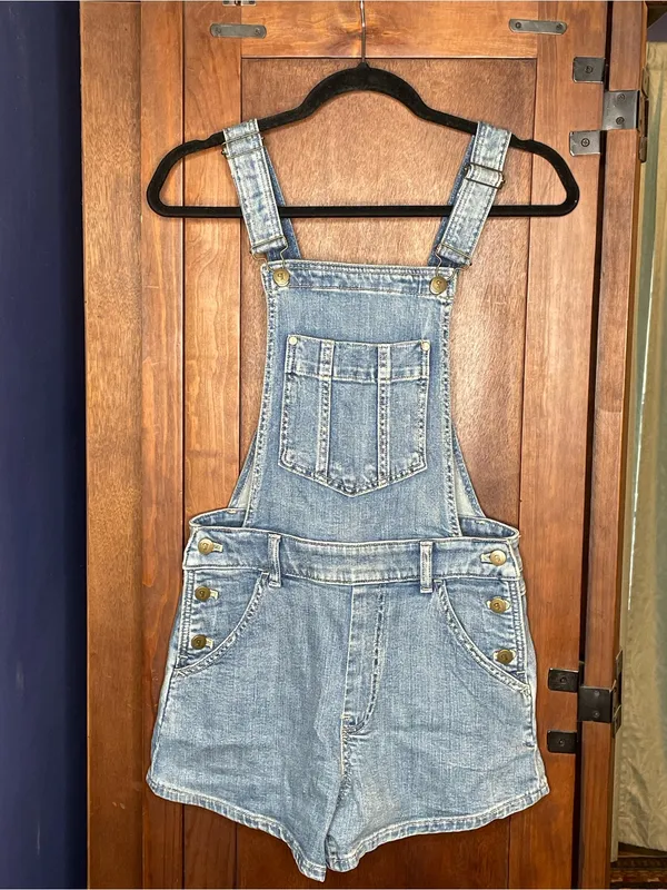 Anthropologie Pilcro Denim Short Overalls Small Light Wash Bib Shortalls Boho - Image 2
