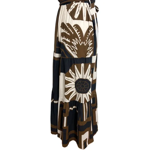 CIVICO 51 Maxi Dress Brown Black Geometric Floral Tiered Boho Made in Italy L - Image 4