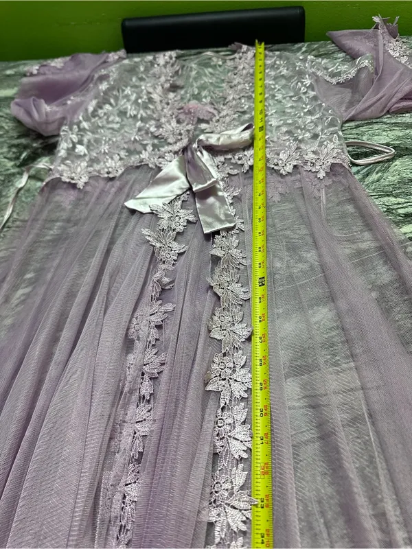 Embroidered Sheer Lace Robe in Light Lavender - Elegant Layering M - Image 9