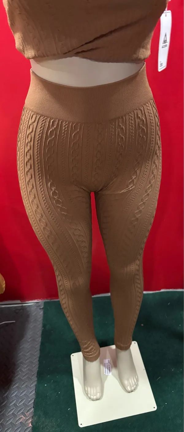ALL ACCESS Tan Cable Knit Leggings Set(OS) - Image 4