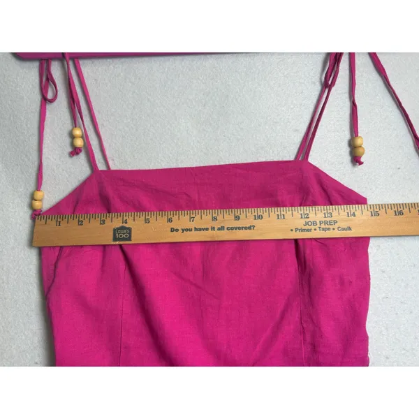 Mango MNG Womens Pink Linen Blend Beaded Strap Smocked Back Mini Dress Size S - Image 11