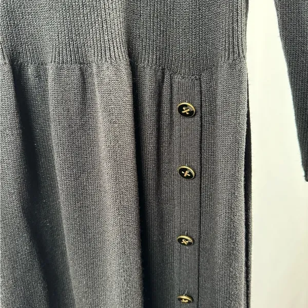 Vintage Tricots Shoulder Pad Long‎ Sleeve Midi Sweater Dress in Black Size Small - Image 3