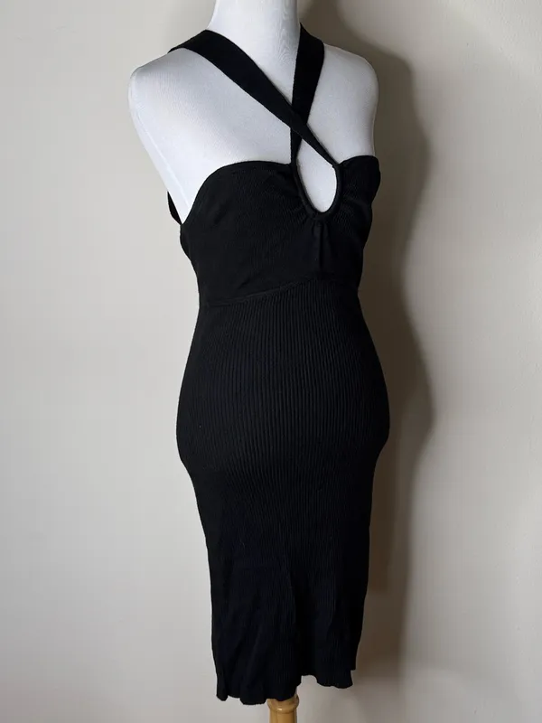 Abercrombie Black Elevated Rib Knit Cross Strap Mini Dress - Image 3
