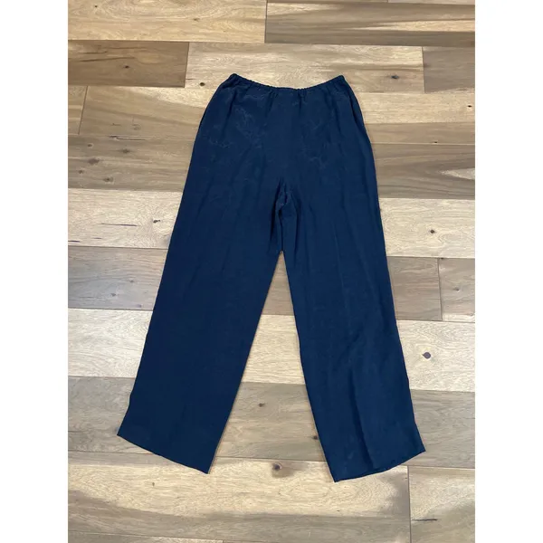 Chaus Pants Size 8 Navy 100% Silk Straight Leg Elastic Waist Vintage Trousers - Image 9