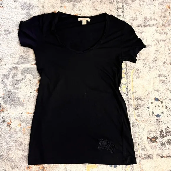BURBERRY BRIT Black Short Sleeve T-shirt Embroidered Logo Size‎ XS - Image 2